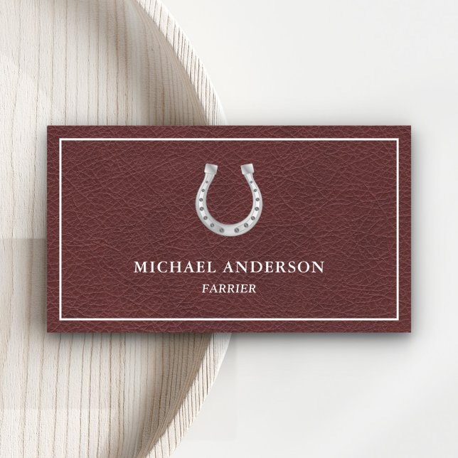 Rustic Faux Brown Leather Horseshoe Farrier Business Card (Creator Uploaded)