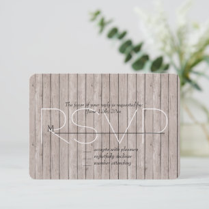 Rustic Faux Brown Wood Wedding RSVP Card