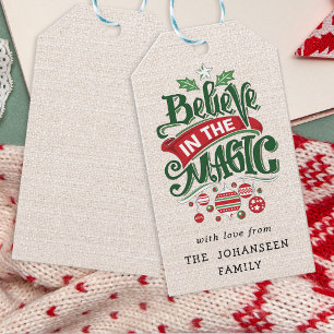 Rustic Faux Burlap Believe in the Magic Christmas Gift Tags