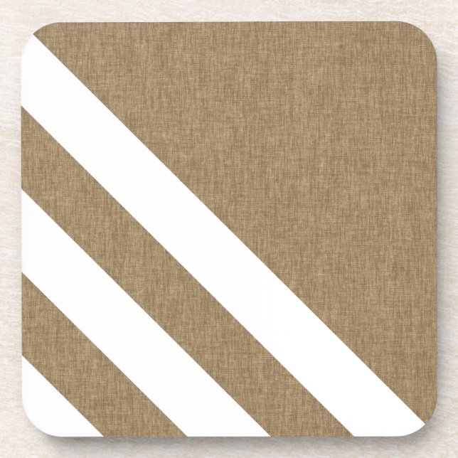 Rustic Faux Burlap Design With White Stripes Coaster (Front)