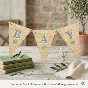 Rustic Faux Burlap & Olive Branch Botanical Monogr Bunting