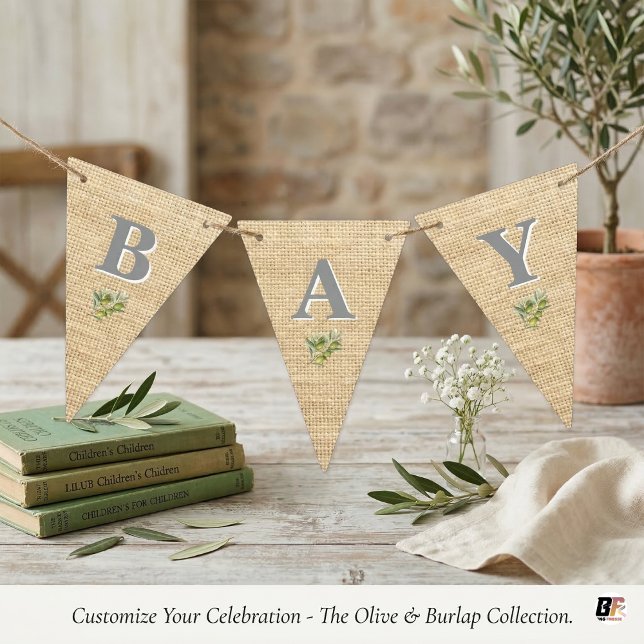 Rustic Faux Burlap & Olive Branch Botanical Monogr Bunting (Creator Uploaded)