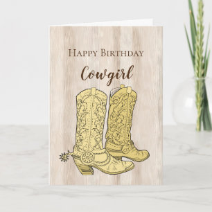 Rustic Faux Cream White Wood Cowboy Boots Birthday Card