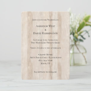 Rustic Faux Cream White Wood Wedding Invitation