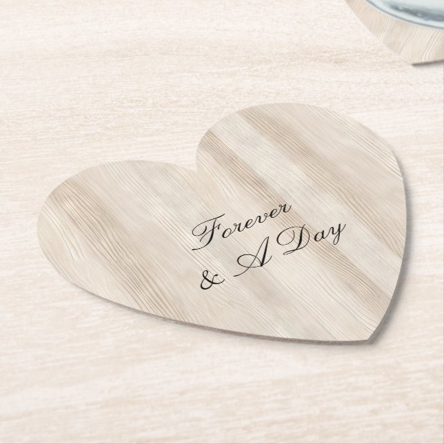 Rustic Faux Cream White Wood Wedding Paper Coaster (Angled)