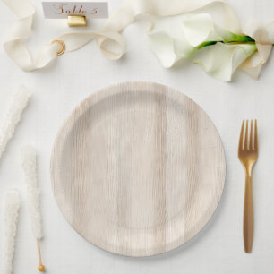 Rustic Faux Cream White Wood Wedding Paper Plate