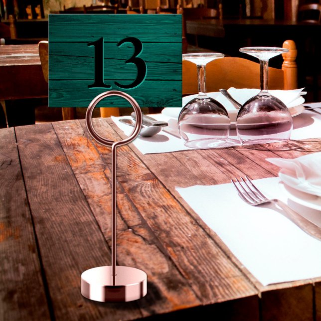 Rustic Faux Engraved White Teal Green Restaurant Table Number (Creator Uploaded)