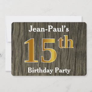 Rustic, Faux Gold 15th Birthday Party; Custom Name Invitation