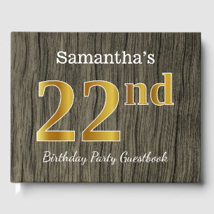 Rustic, Faux Gold 22nd Birthday Party; Custom Name Guest Book