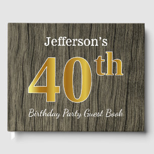 Rustic, Faux Gold 40th Birthday Party; Custom Name Guest Book