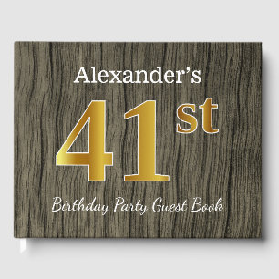 Rustic, Faux Gold 41st Birthday Party; Custom Name Guest Book