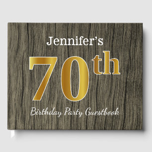 Rustic, Faux Gold 70th Birthday Party; Custom Name Guest Book