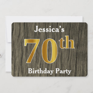 Rustic, Faux Gold 70th Birthday Party; Custom Name Invitation