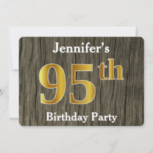 Rustic, Faux Gold 95th Birthday Party; Custom Name Invitation