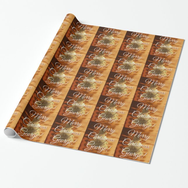 Rustic Faux Gold Brown Christmas Tree Pattern Wrapping Paper (Unrolled)