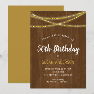 Rustic Faux Gold Glitter 50th Birthday Party Invitation
