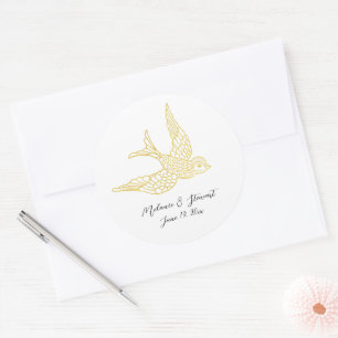 Rustic Faux Gold Swallow Bird Illustration Wedding Classic Round Sticker