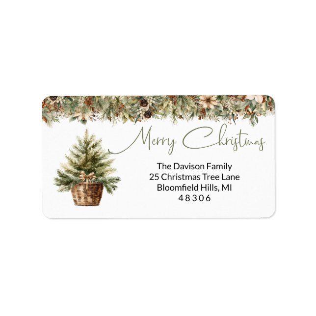 Rustic faux grainsack holiday Christmas Tree  Label (Front)