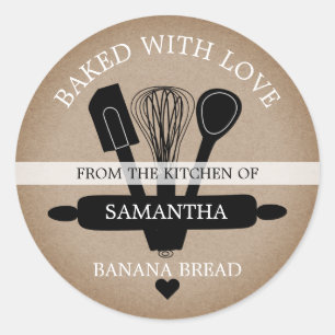 Rustic Faux Kraft  Baked With love  Banana Bread Classic Round Sticker