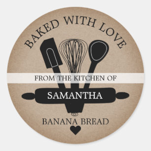 Rustic Faux Kraft Banana Bread Baked With love Classic Round Sticker
