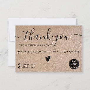 Rustic faux kraft black script order thank you card