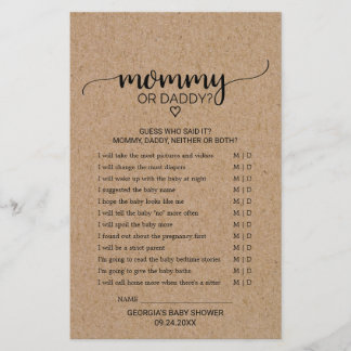 Rustic Faux Kraft Calligraphy Mummy or Daddy Game