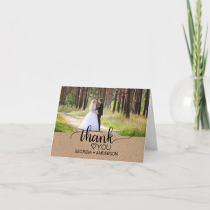 Rustic Faux Kraft Calligraphy Photo Thank You Card