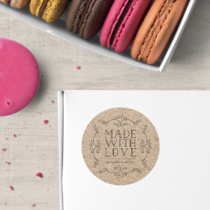 Rustic Faux Kraft Flourishes Made With Love Classic Round Sticker