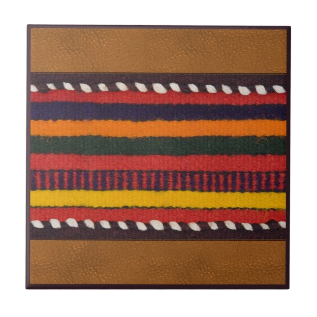 Rustic Faux Leather Bold Ethnic Stripes Western Tile (Front)