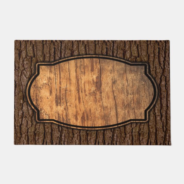 Rustic Faux Piece of Wood Grain Tree Bark Doormat (Front)