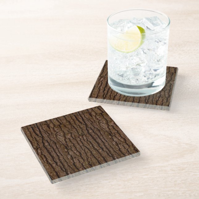 Rustic Faux Piece of Wood Grain Tree Bark Glass Coaster (Angled)