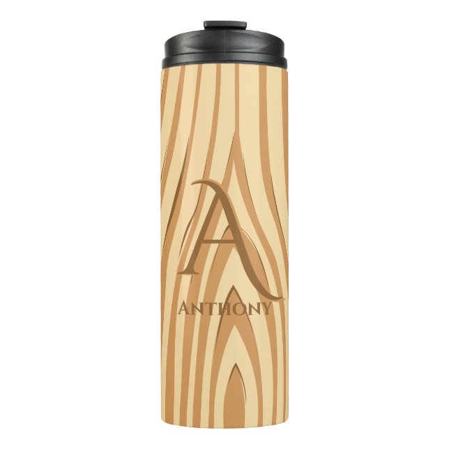 Rustic Faux Stained Brown Wood Personalised Custom Thermal Tumbler (Front)