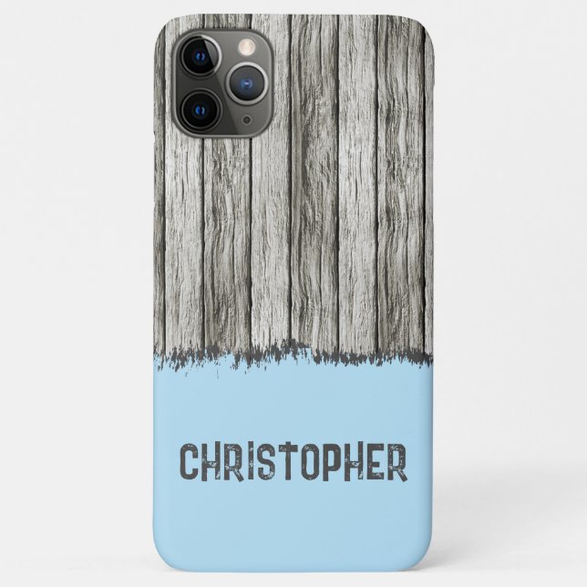 Rustic faux wood add name grey and blue Case-Mate iPhone case (Back)