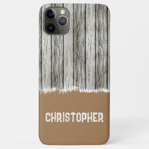 Rustic faux wood add name grey and brown Case-Mate iPhone case