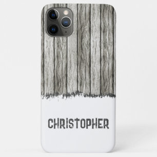 Rustic faux wood add name grey and white Case-Mate iPhone case