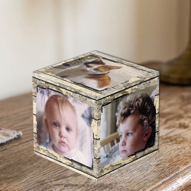 Rustic faux wood family 5 photo cube (Creator Uploaded)