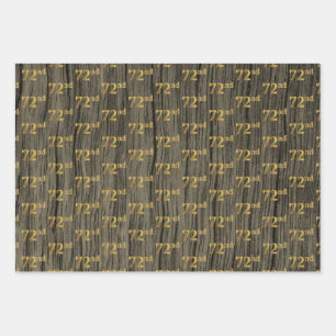 Rustic Faux Wood Grain, Elegant Faux Gold "72nd" Wrapping Paper Sheet