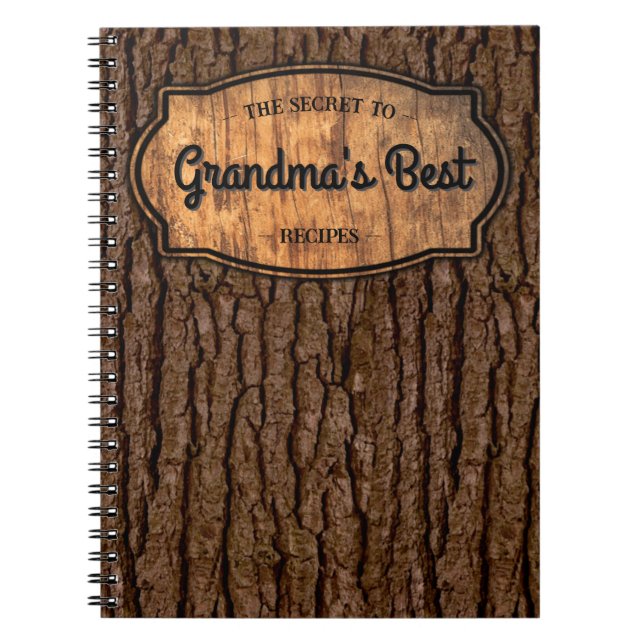 Rustic Faux Wood Grain Tree Bark Recipe Cookbook Notebook (Front)