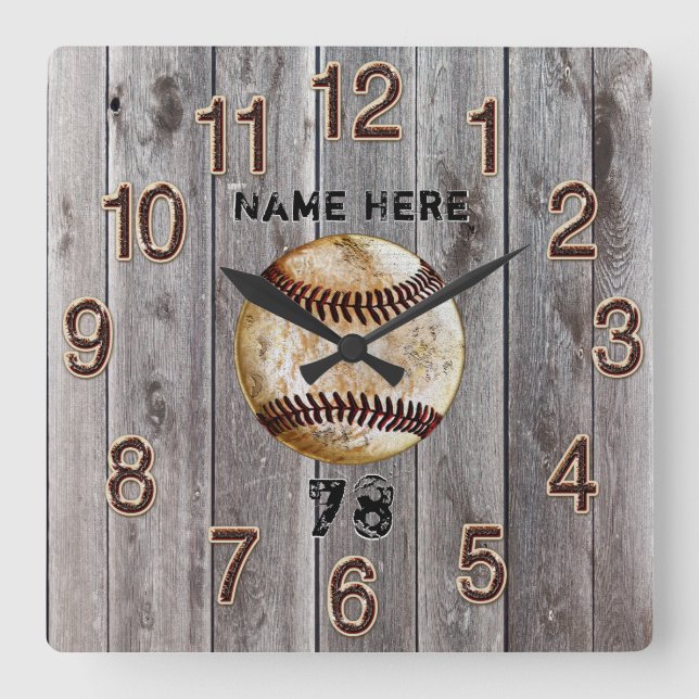 Rustic faux Wood Personalised Baseball Clock (Front)