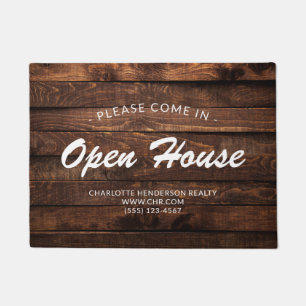 Rustic Faux Wood Real Estate Open House Doormat
