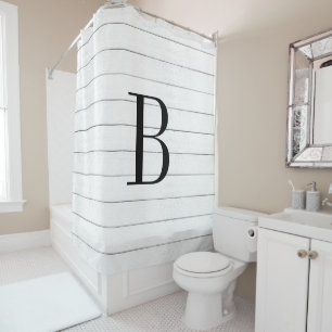 Rustic Faux Wood Shiplap Monogram   Farmhouse Shower Curtain