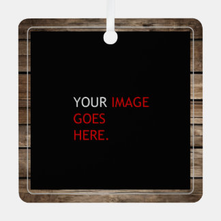 Rustic Faux Wood Themed 1 Photo + Text Ornament