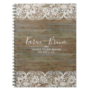 Rustic Faux Wood & White Lace Notebook