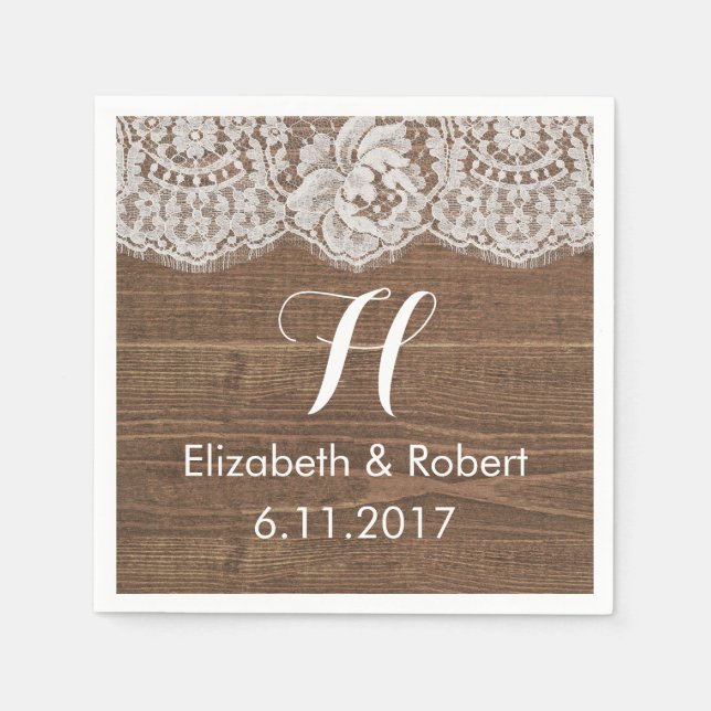 Rustic Faux Wood with Lace Napkin (Front)