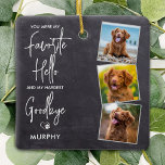 Rustic Favourite Hello Dog Photo 3 Pet Memorial<br><div class="desc">Celebrate your best friend with a custom pet memorial ornament in a rustic grey slate design. This pet memorial and keepsake is the perfect gift for yourself, family or friends to honour those loved . We hope your dog photo ornament will bring you joy , peace , and happy memories...</div>