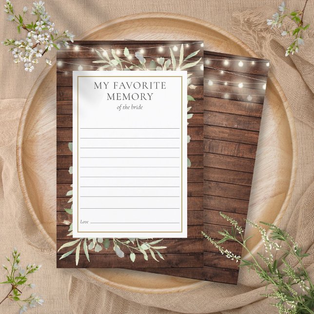 Rustic Favourite Memory Greenery Bridal Shower Car (Rustic Favorite Memory Greenery Bridal Shower Card)