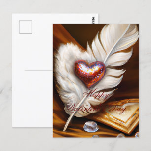 Rustic feather and heart valentine postcard