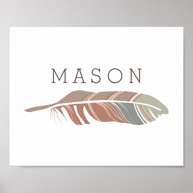 Rustic Feather | Blue Personalised Name Wall Art (Front)