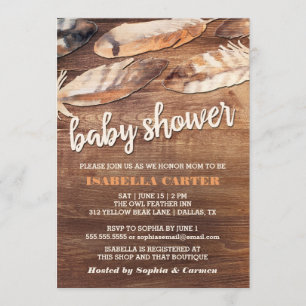 Rustic Feathers Baby Shower Invitation