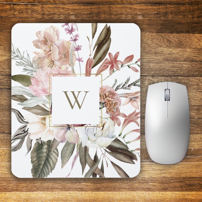 Rustic Feminine Floral Bouquet with Monogram Mouse Pad (Creator Uploaded)